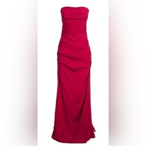 Nicole Miller Collection Crimson Red Ruched Strapless Formal Gown